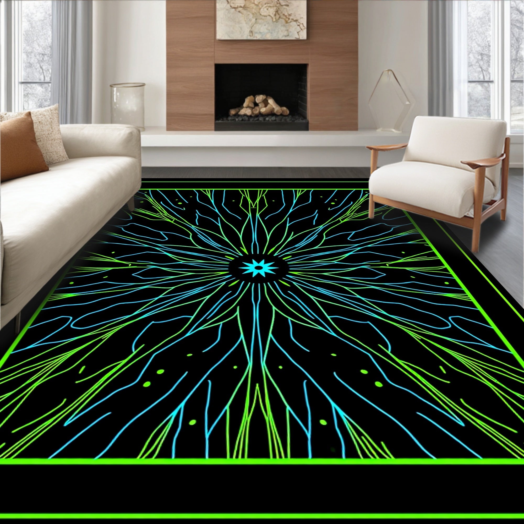 Neon Radial Starburst Design Rug