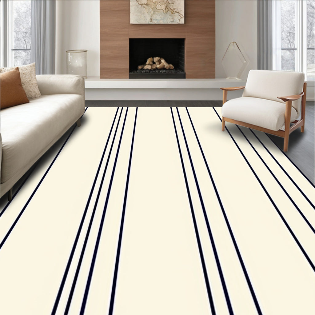 Classic Navy And Cream Stripe Rug