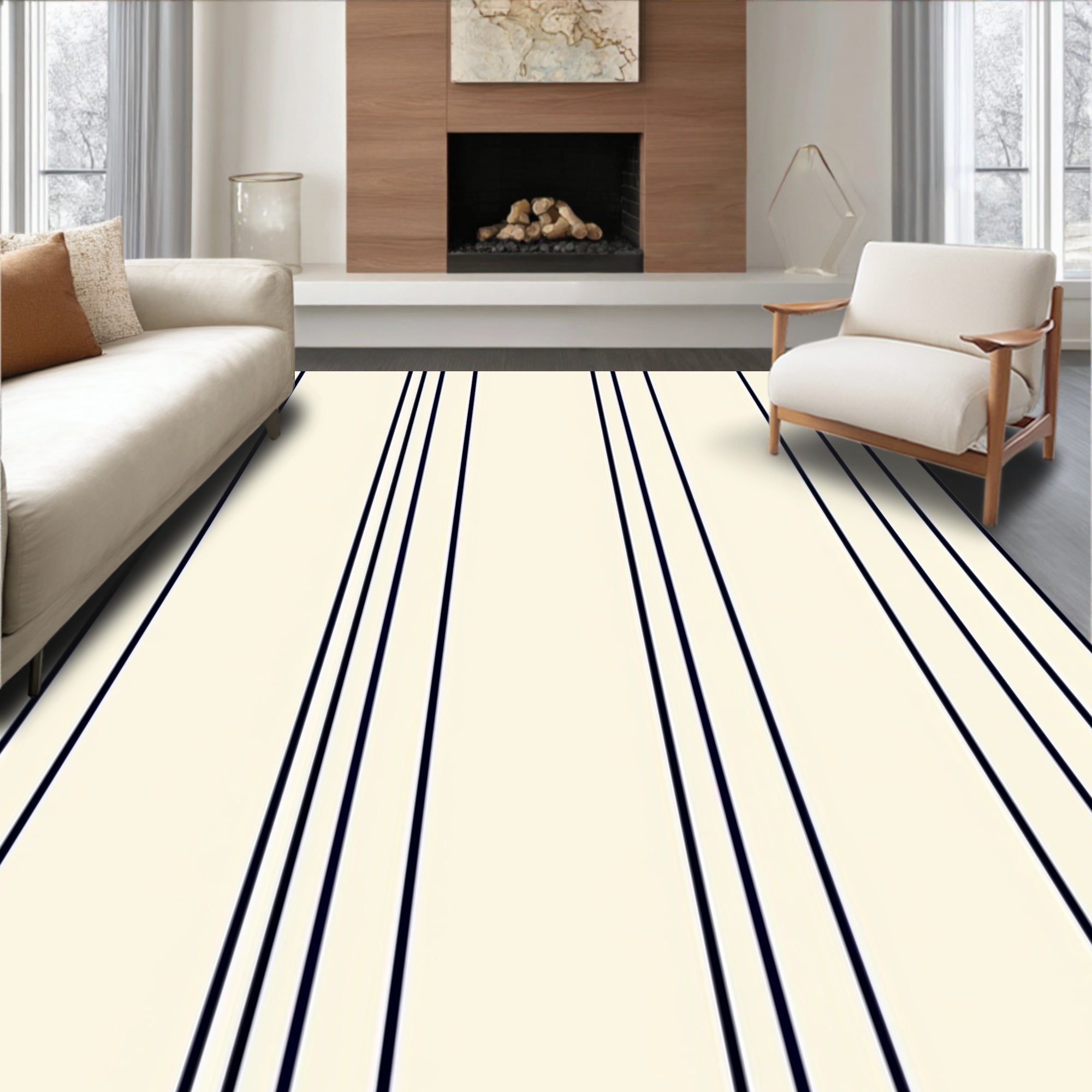 Classic Navy And Cream Stripe Rug