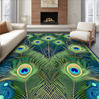 Elegant Emerald Peacock Feather Pattern Rug