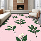 Soft Pink Botanical Leaf Branch Rug