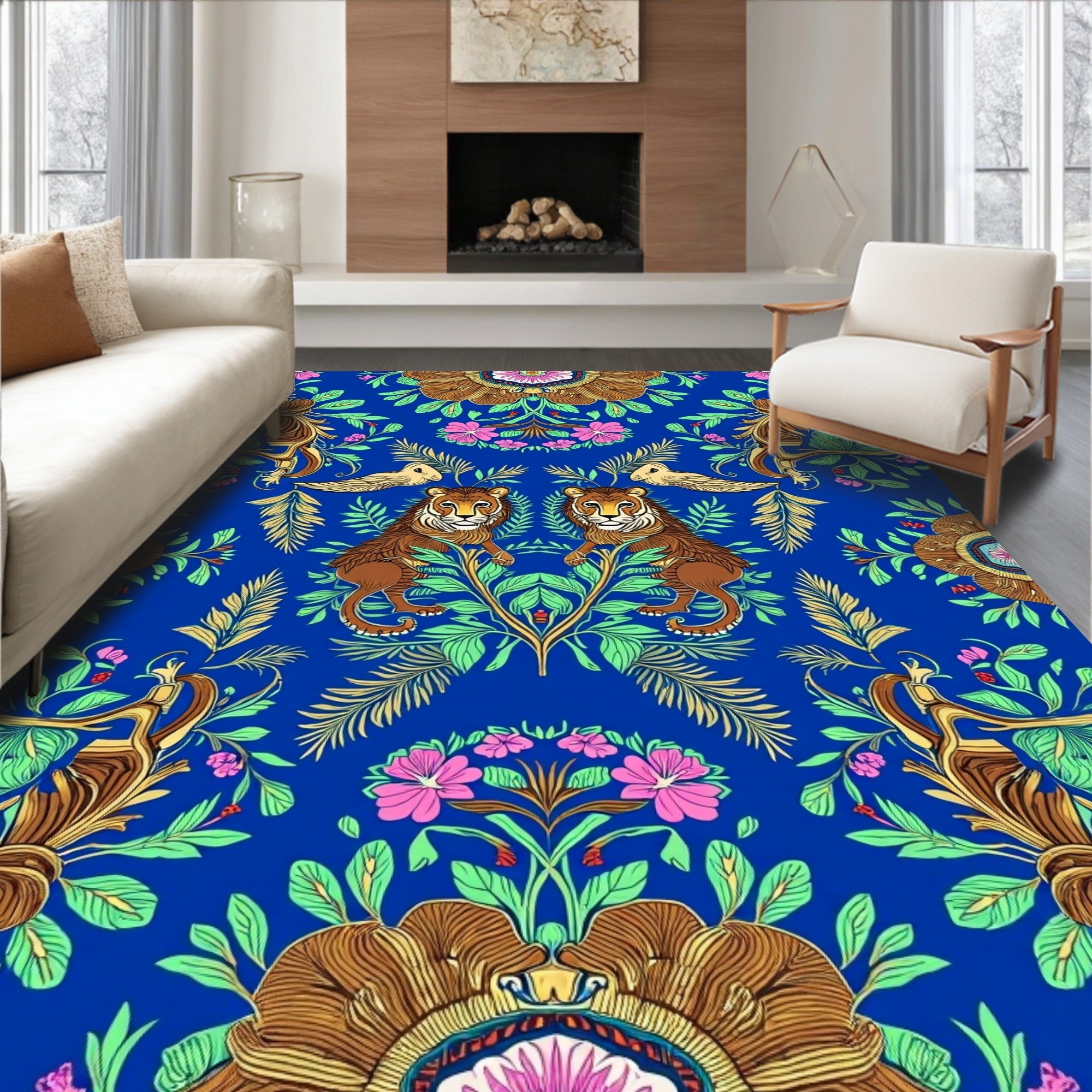 Majestic Floral Lion Pattern Rug
