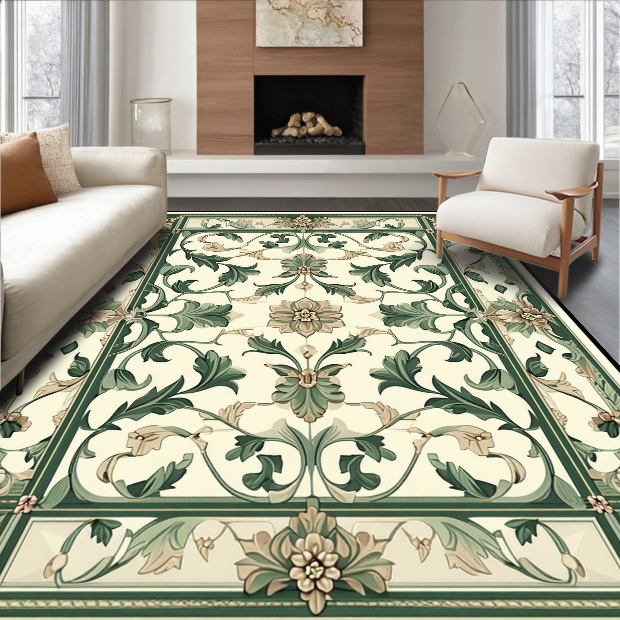 Ornate Floral Vine Pattern Rug