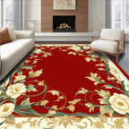 Elegant Floral Vine Motif Red Design Rug
