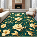 Elegant Gold Floral Pattern Rug