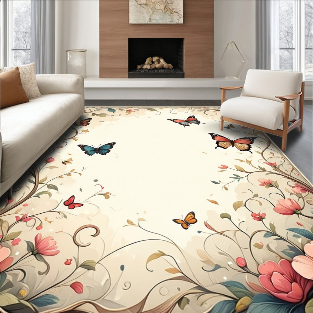 Whimsical Butterfly Floral Garden Rug