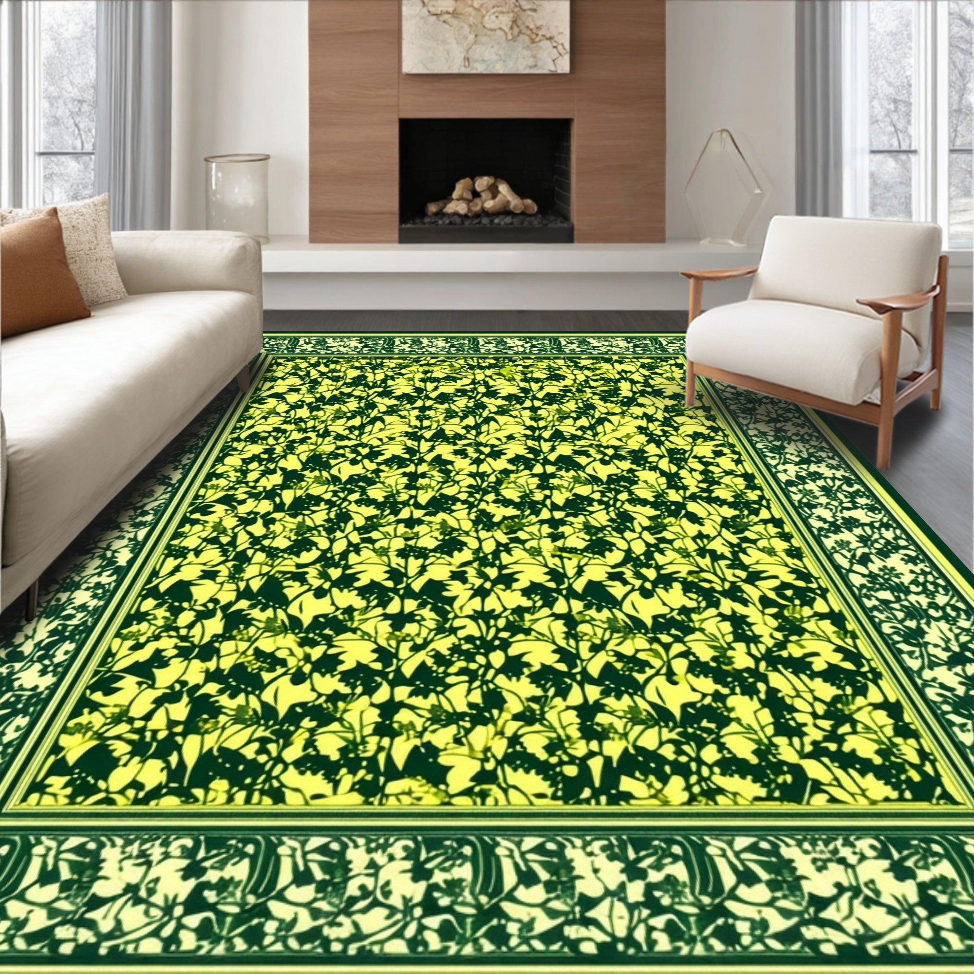 Vine And Leaf Patterned Textile Design Rug
