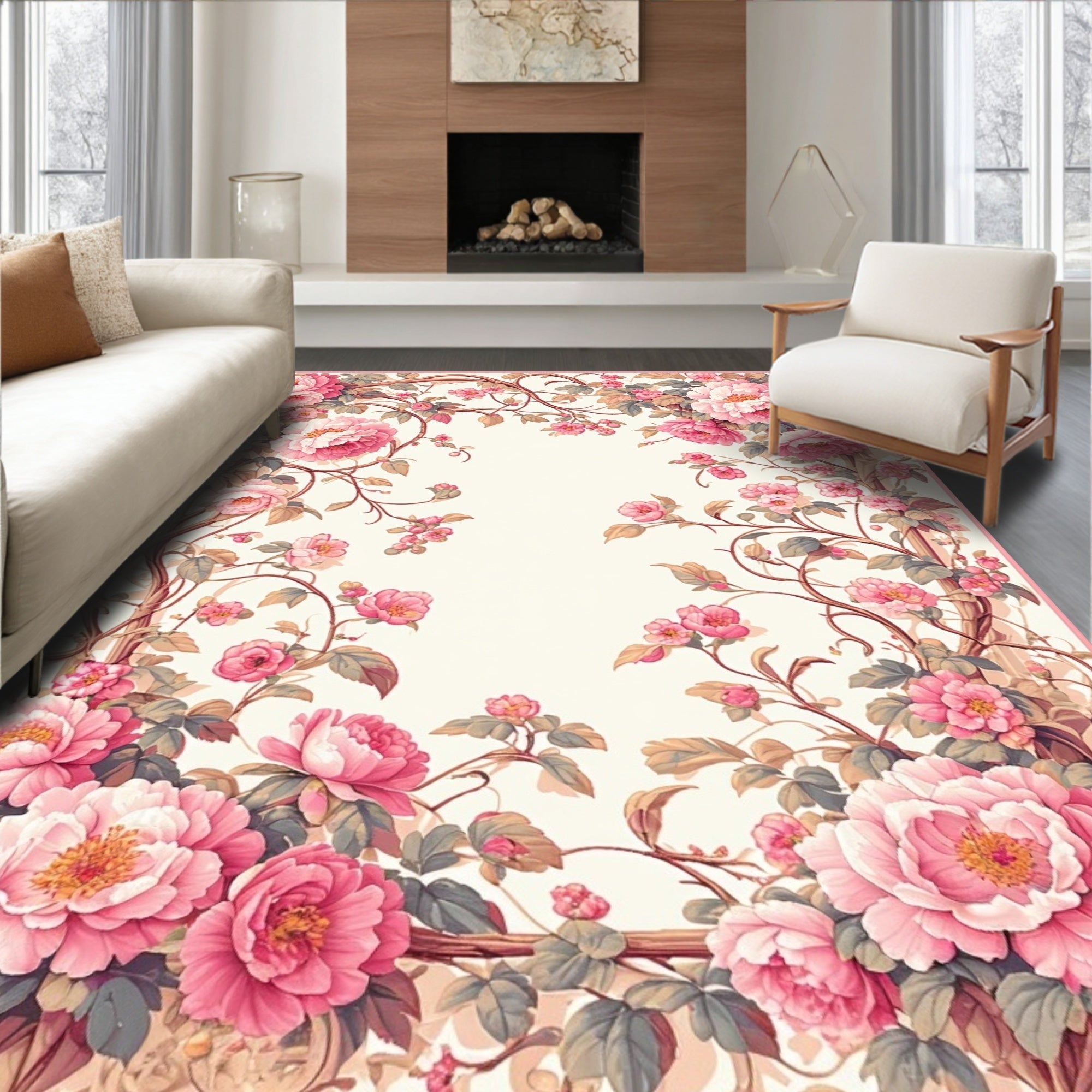 Vintage Peony Floral Vines Rug