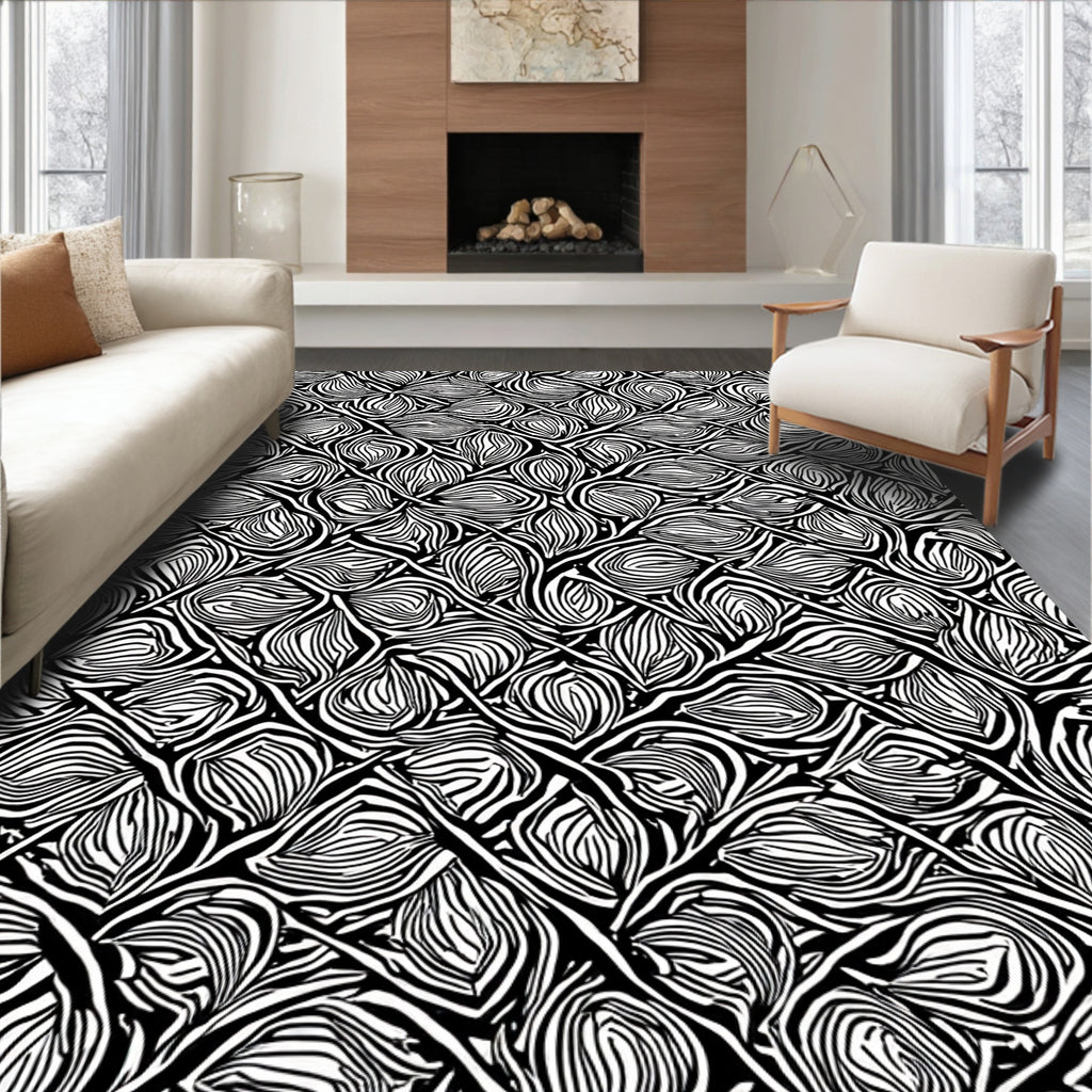 Abstract Black White Organic Pattern Rug