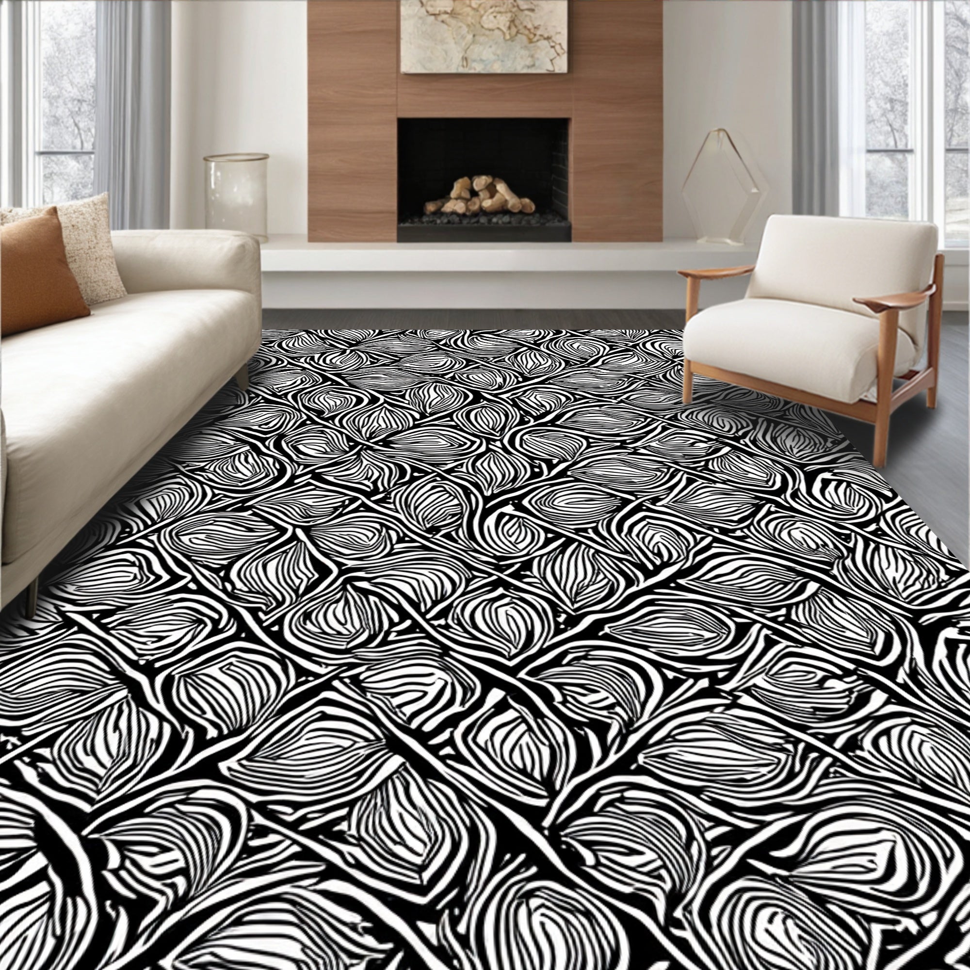 Abstract Black White Organic Pattern Rug