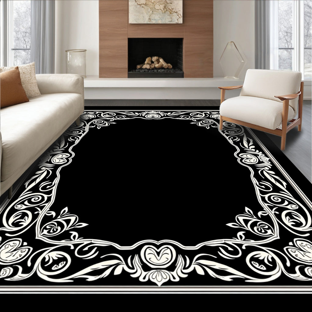 Ornate Floral Scroll Border Design Rug