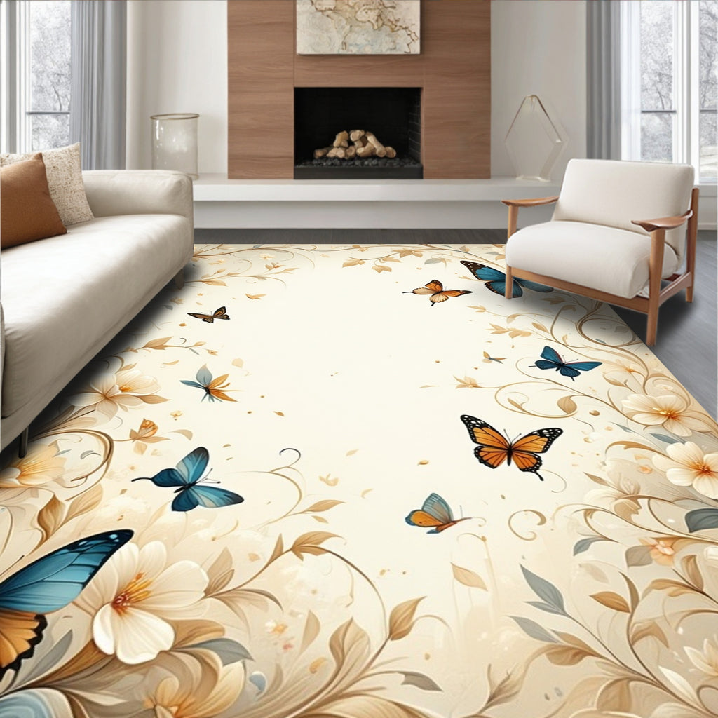 Whimsical Butterfly Floral Swirls Pattern Rug