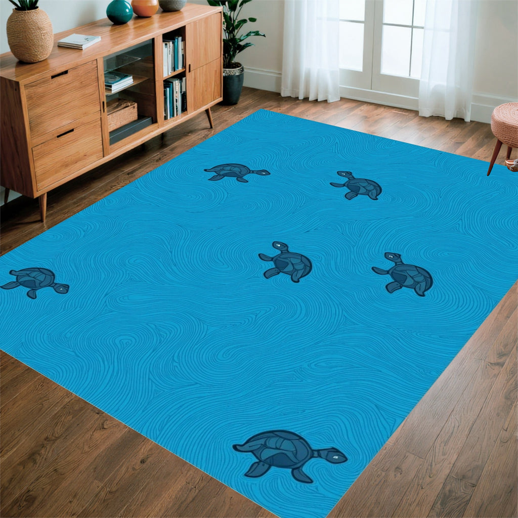 Stylized Turtle Swimmers Pattern Rug