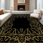 Ornate Gold Flourish Border Design Rug