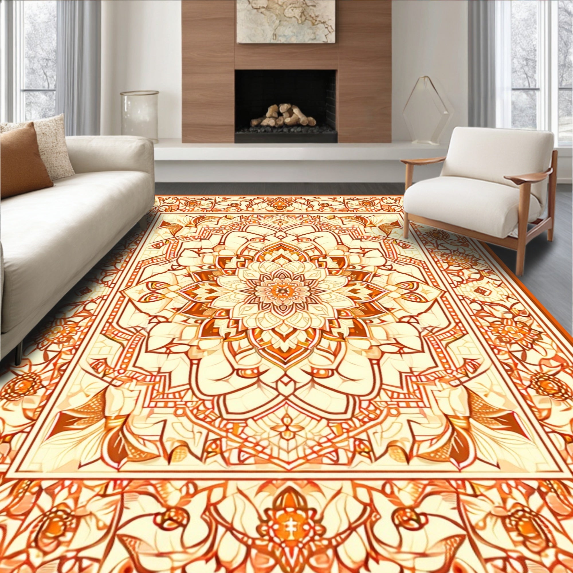 Ornate Floral Mandala Inspired Rug