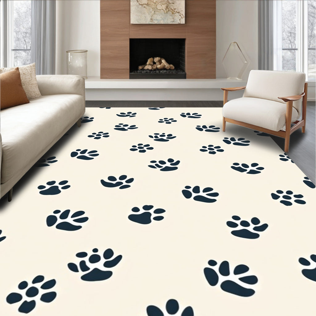 Navy Paw Prints Cream Background Rug