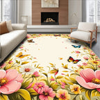 Floral Butterflies And Blossoms Design Rug