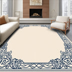 Ornate Blue Vine Scroll Border Design Rug