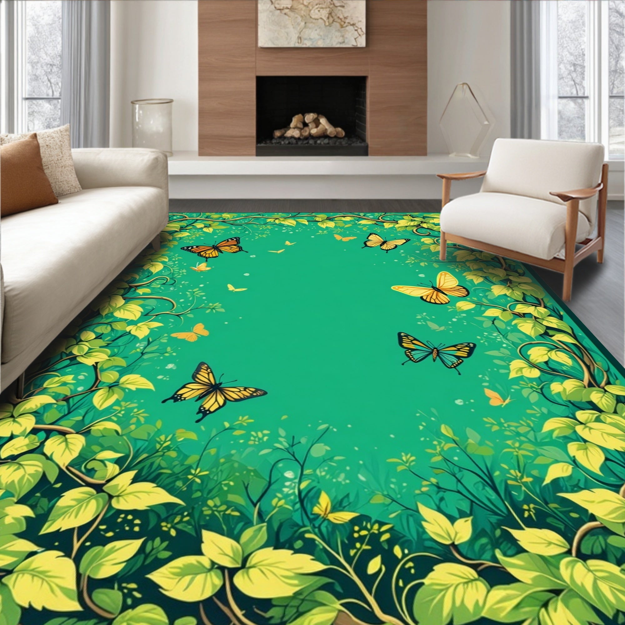 Emerald Glade Butterfly Garden Pattern Rug