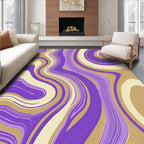 Swirling Purple Gold Cream Abstract Design Rug