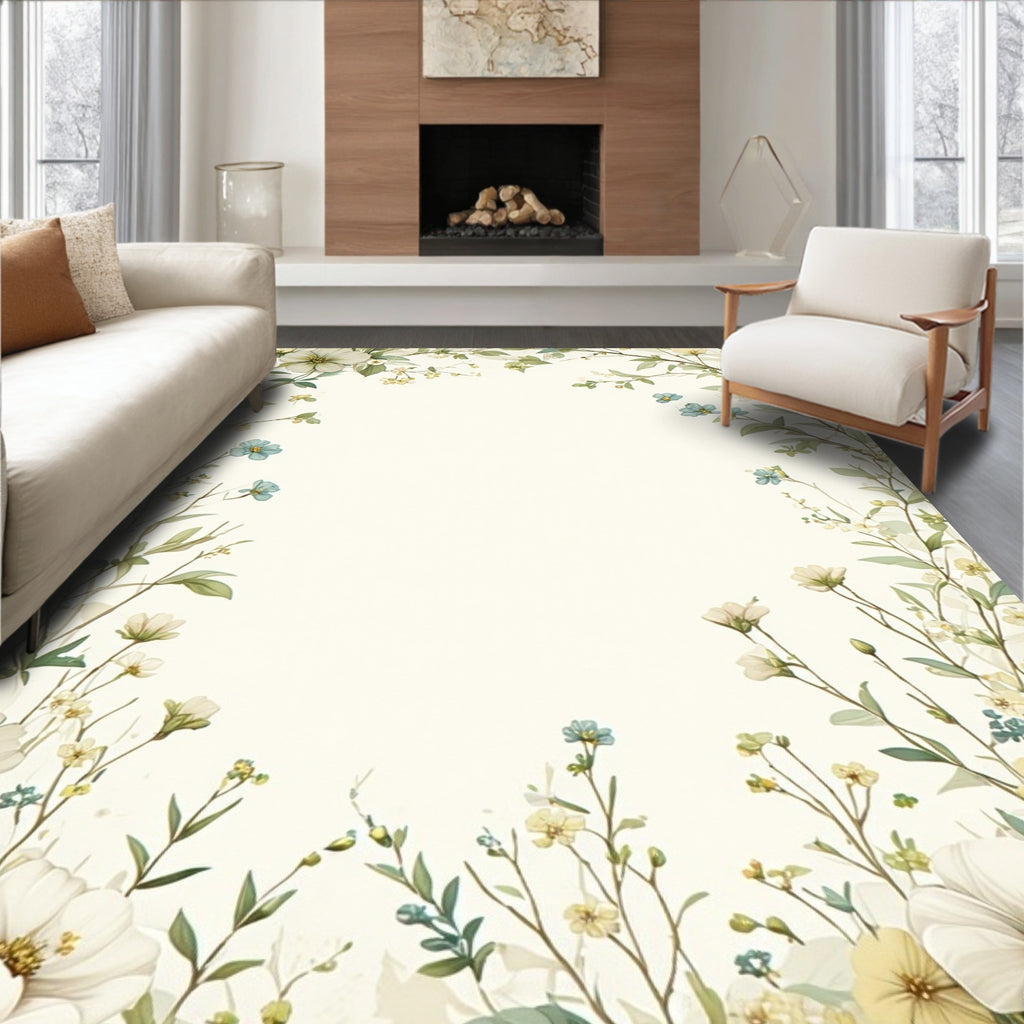 Whimsical Floral Vines Botanical Pattern Rug