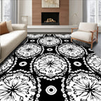Classic Black White Mandala Pattern Rug
