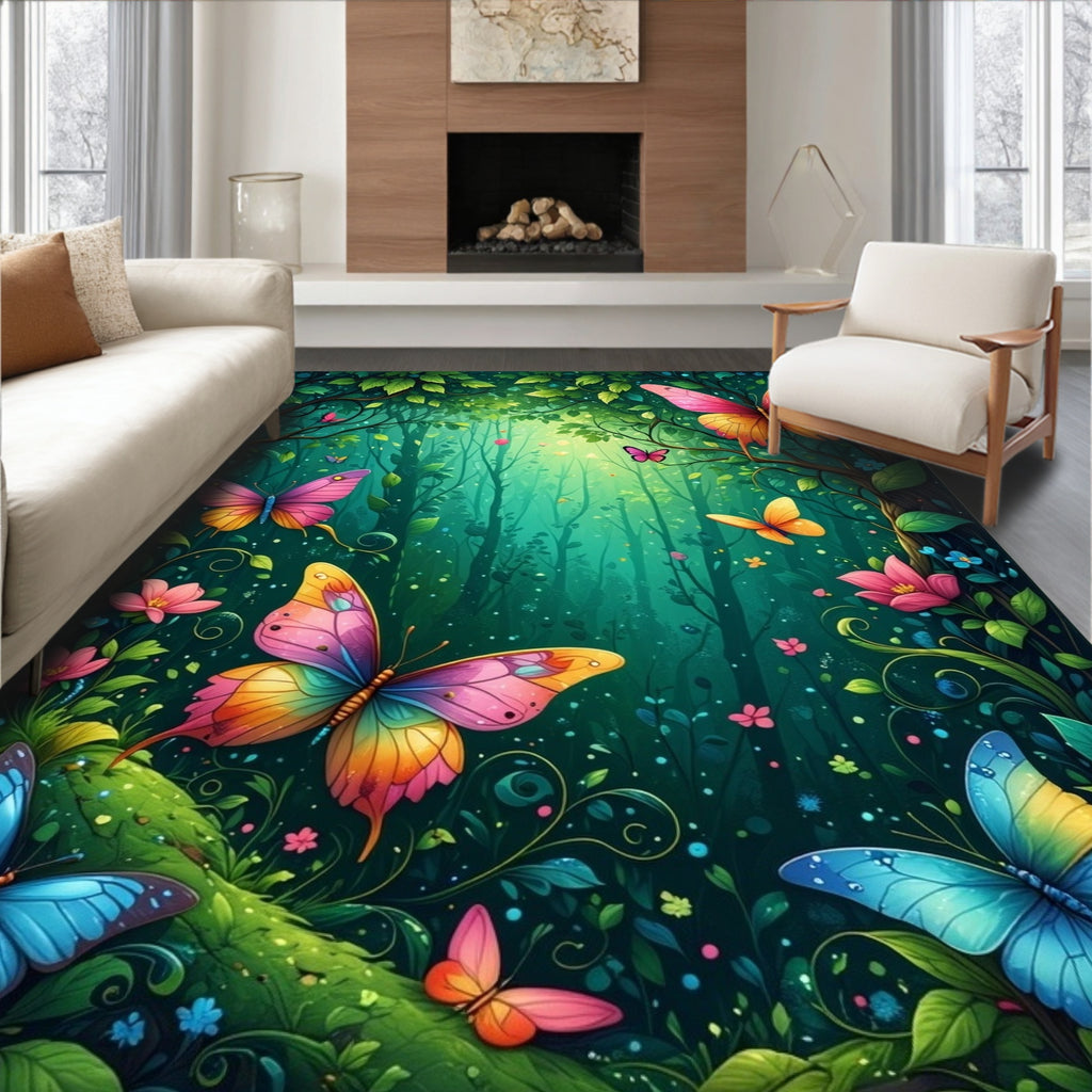 Whimsical Forest Butterfly Garden Design Rug