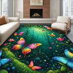 Whimsical Forest Butterfly Garden Design Rug