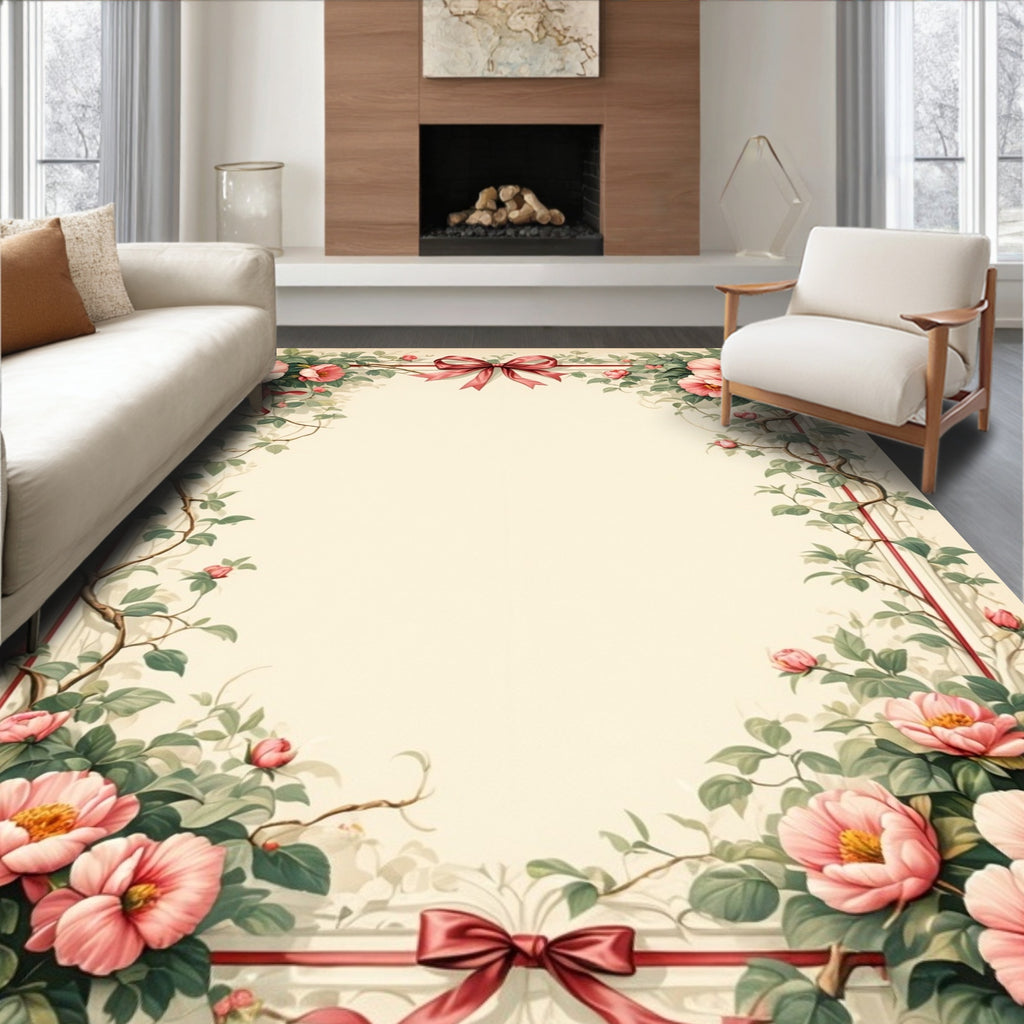Vintage Pink Floral Vine Design Rug