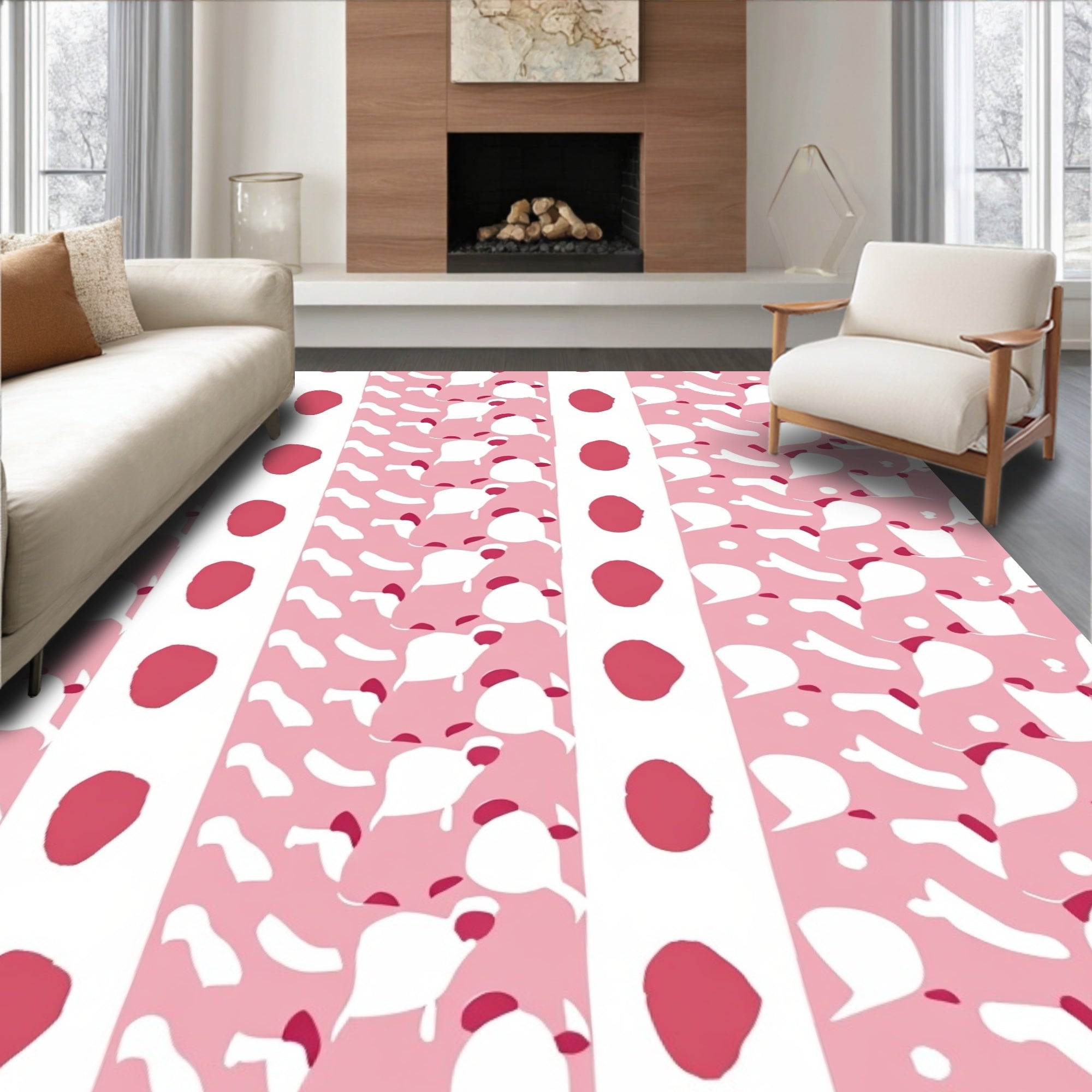 Playful Pink Abstract Shapes Pattern Rug