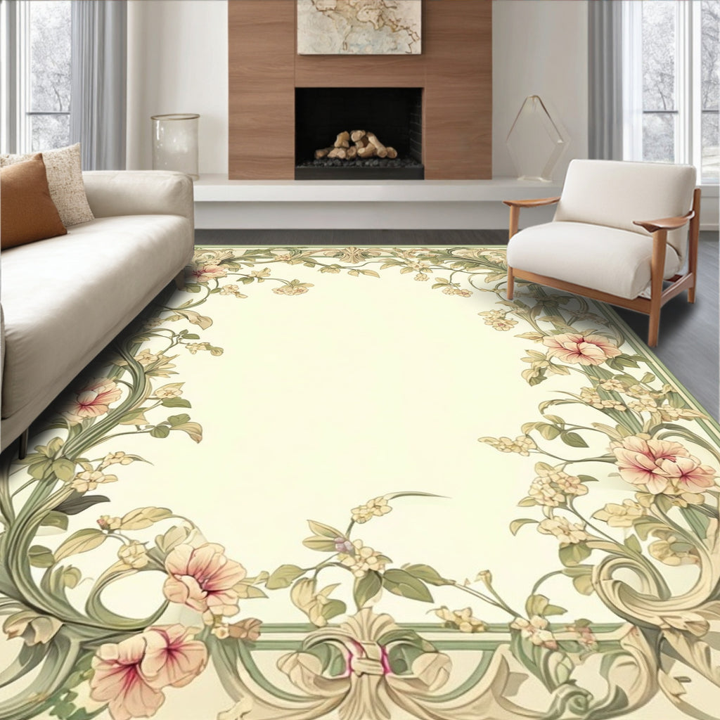 Art Nouveau Floral Vine Border Design Rug