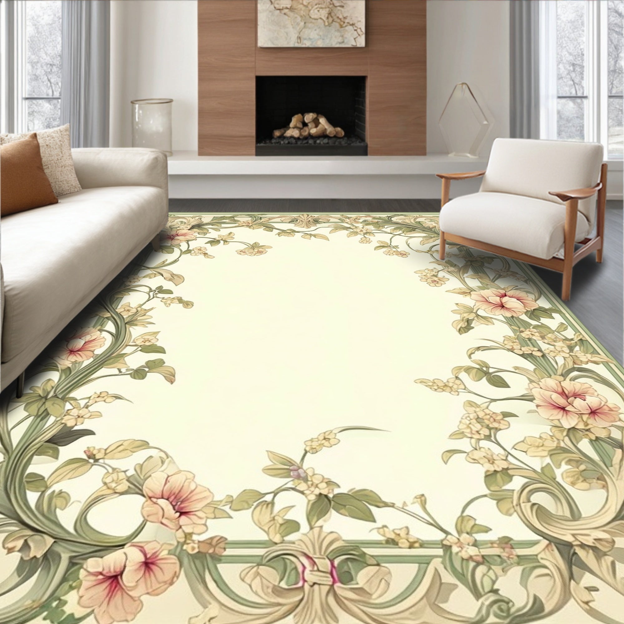 Art Nouveau Floral Vine Border Design Rug