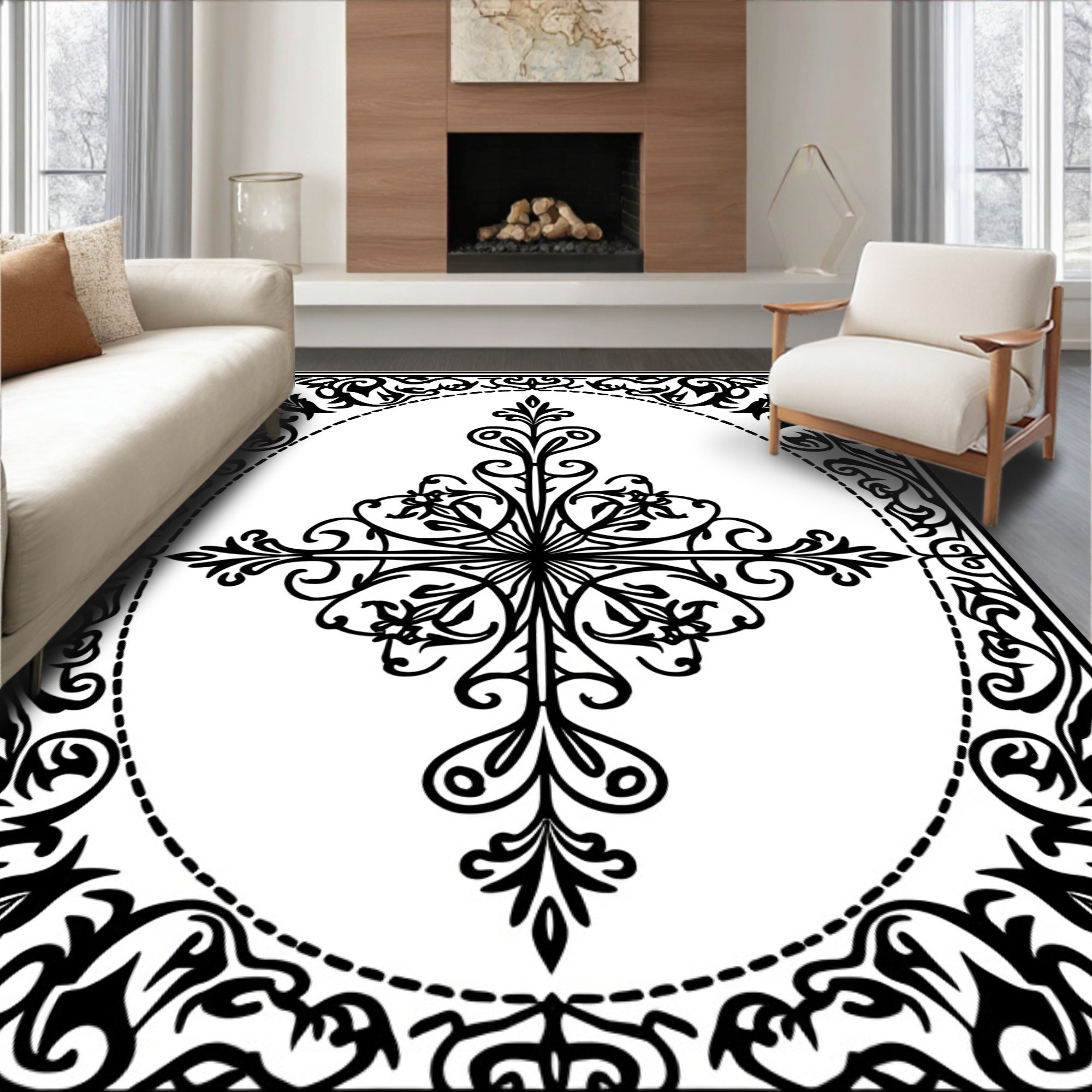 Intricate Floral Motif Filigree Design Rug
