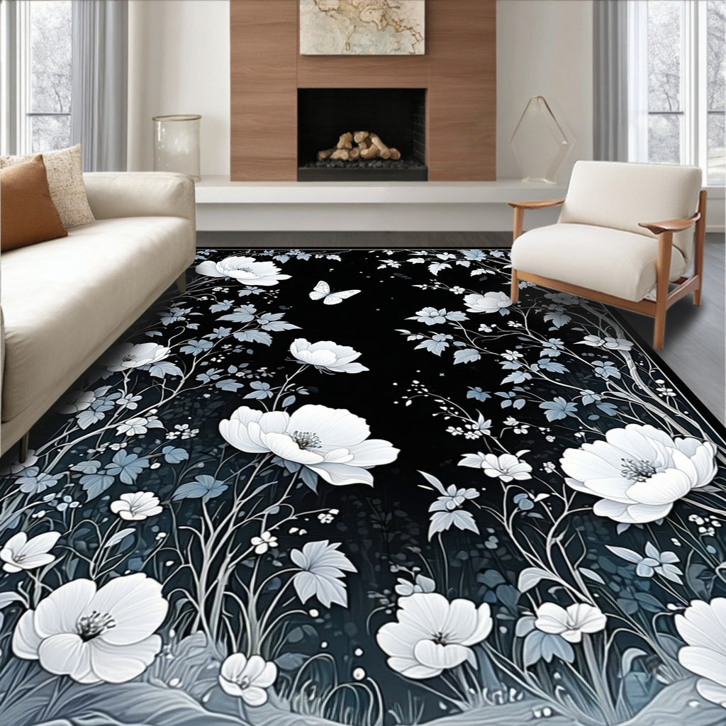Monochrome Botanical Garden Whimsical Rug