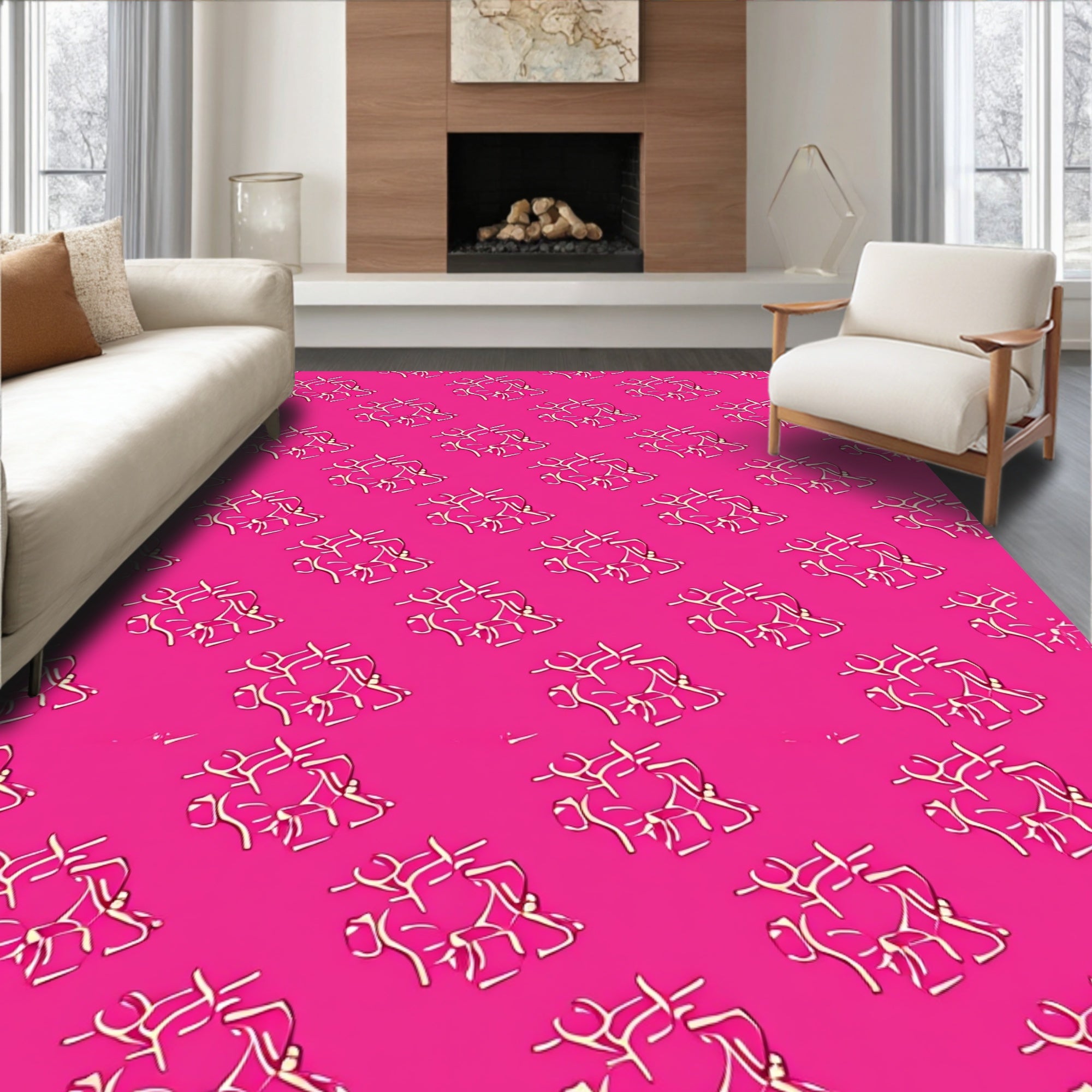 Pink Abstract Figures Pattern Rug