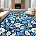 Blue Cream Floral Garden Pattern Rug