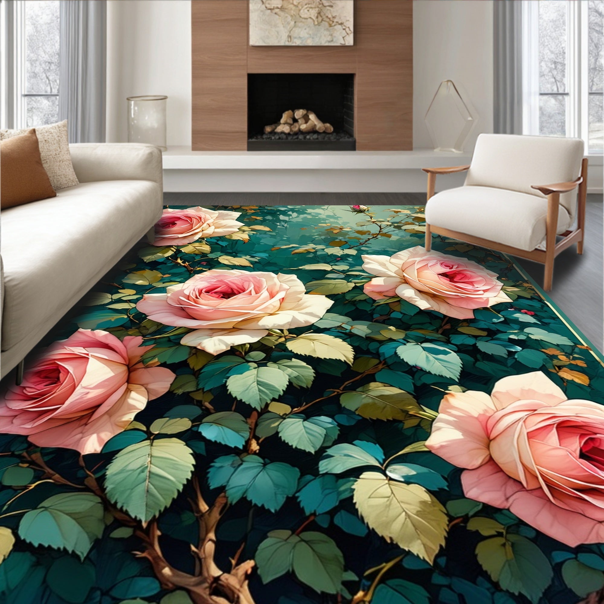 Floral Garden Rose Pastel Pattern Rug