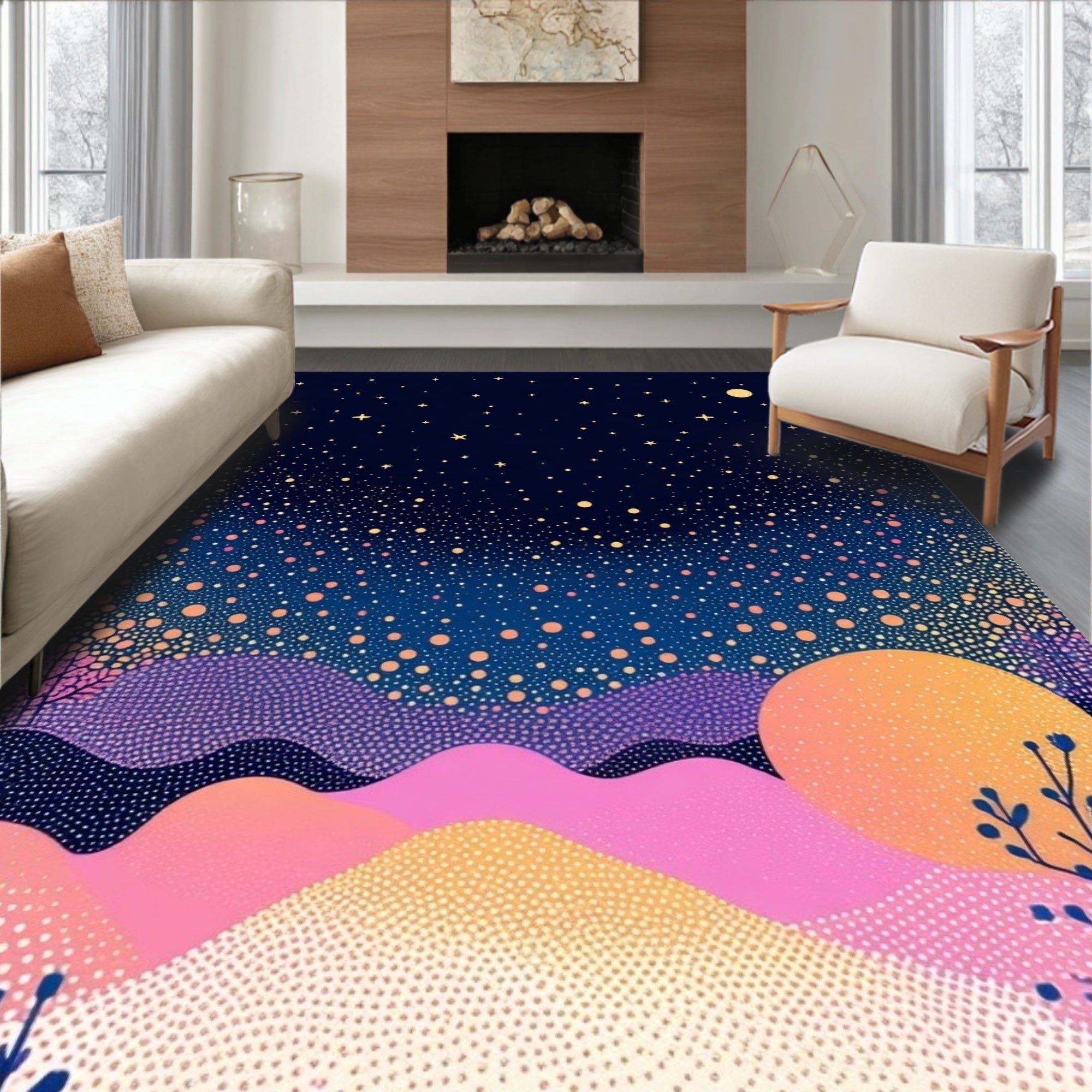 Celestial Dots Hills Landscape Design Rug