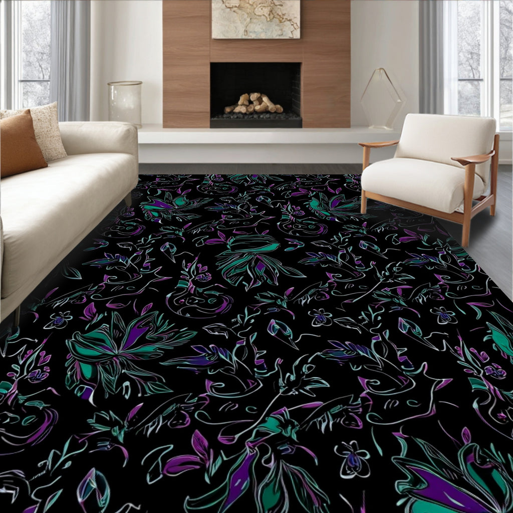 Rich Floral Pattern With Purple Teal Rug