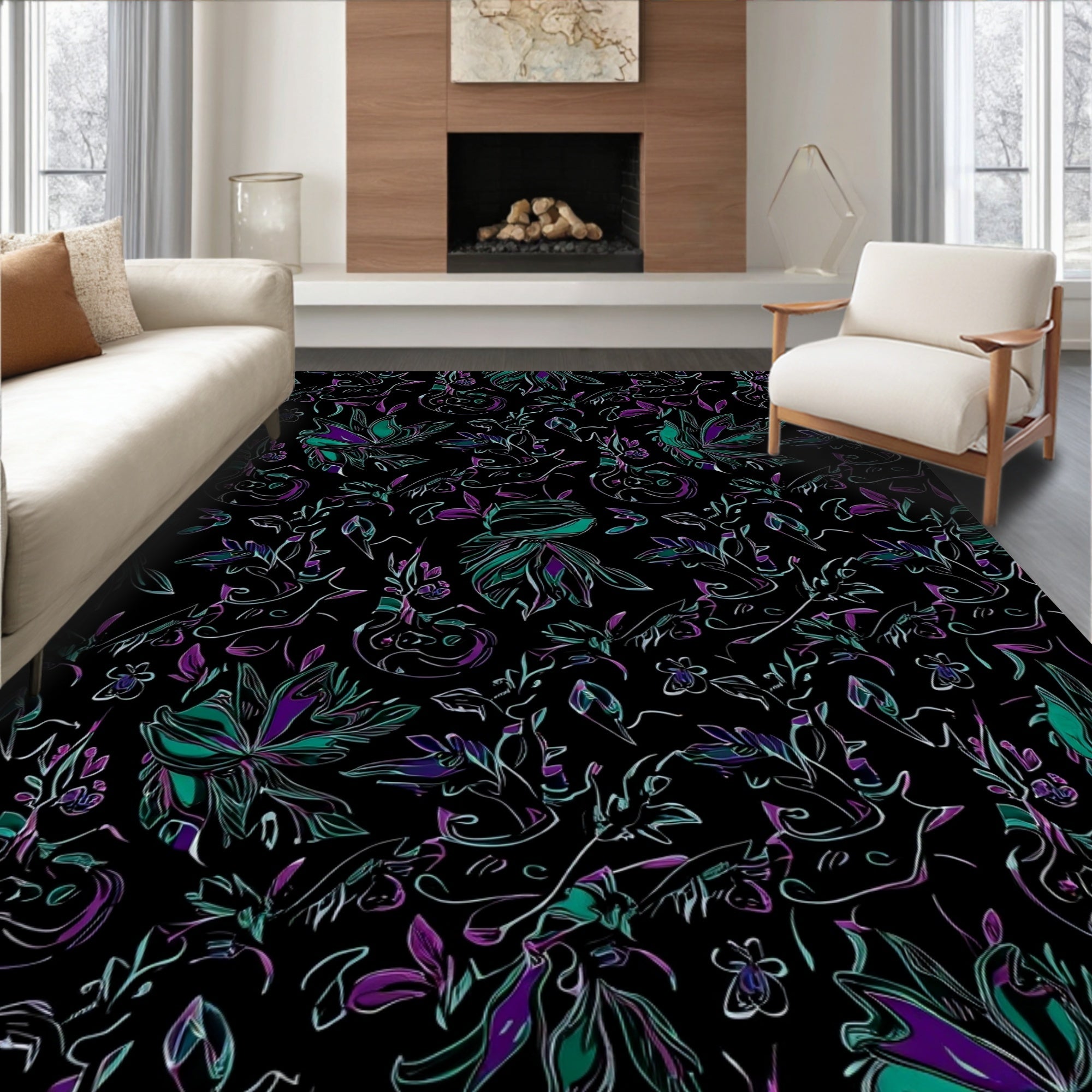 Rich Floral Pattern With Purple Teal Rug