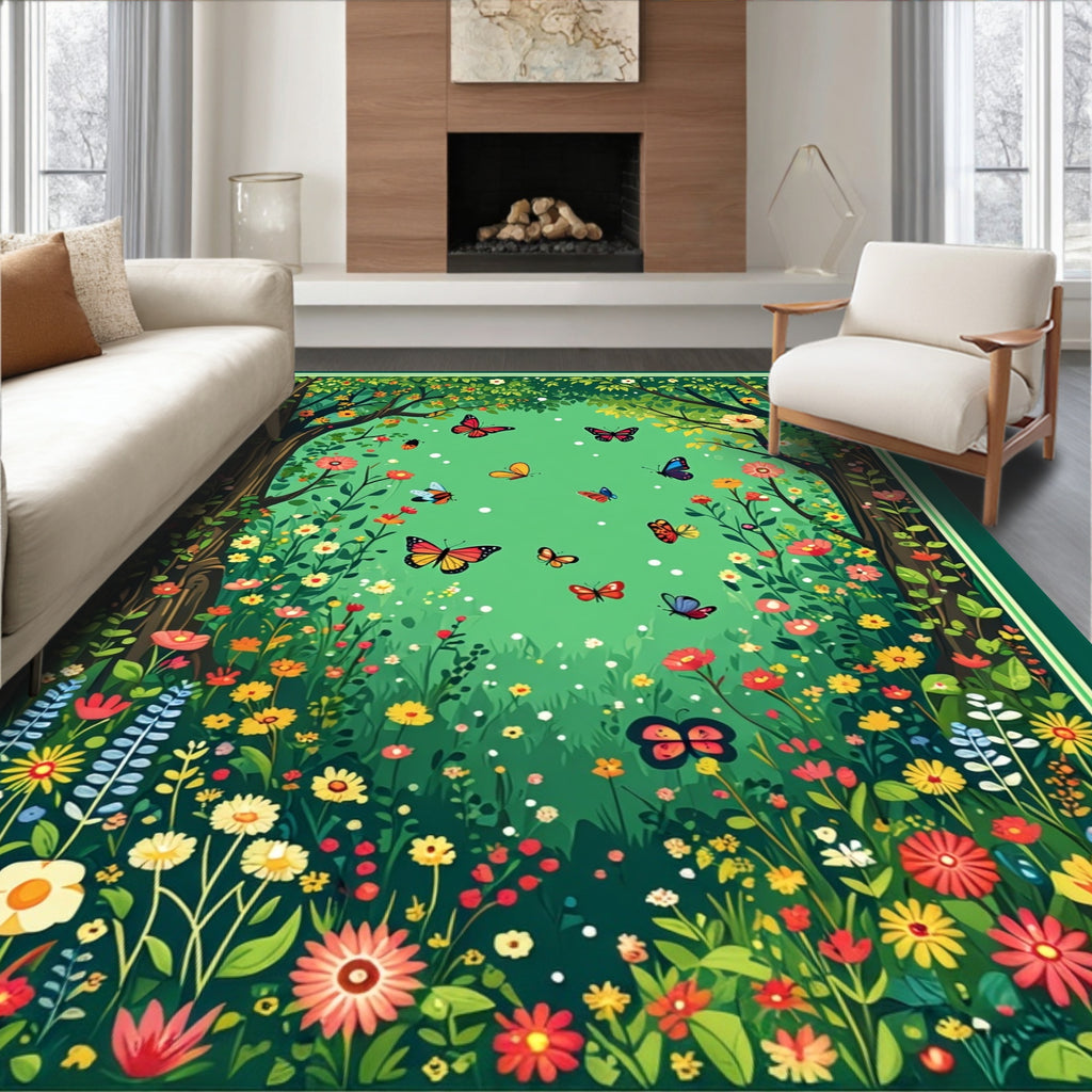 Whimsical Forest Butterfly Garden Rug