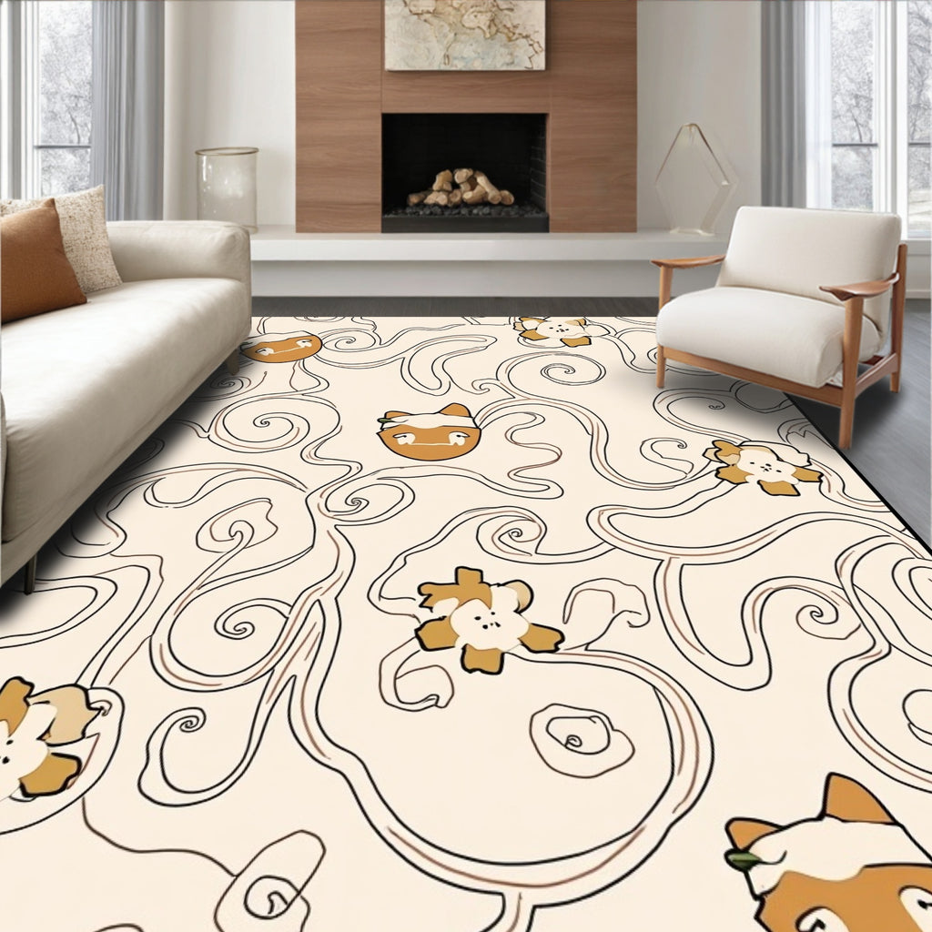 Cute Cat Flower Swirl Pattern Rug