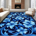 Rich Blue Floral Art Nouveau Pattern Rug