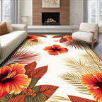Vibrant Tropical Hibiscus Floral Print Rug