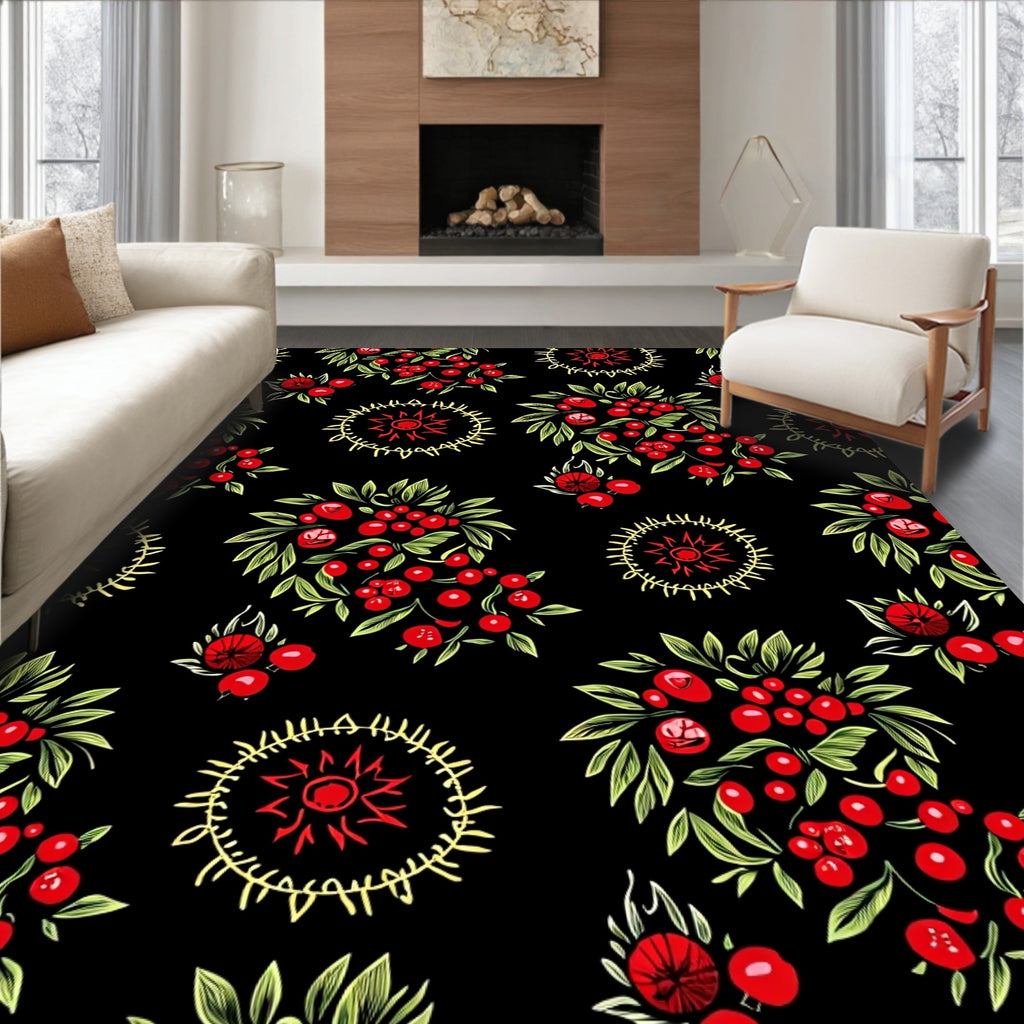 Red Berry Cluster Sunburst Rug