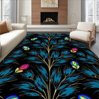 Elegant Blue Feather And Floral Pattern Rug
