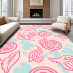 Pink Floral Leaf Outline Pattern Rug