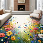 Whimsical Watercolor Meadow Floral Pattern Rug