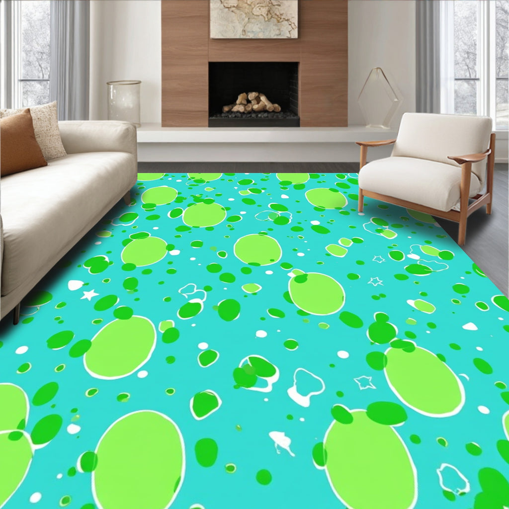 Funky Green White Polka Dot Design Rug