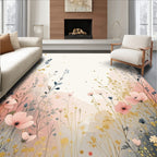 Whimsical Floral Meadow Watercolor Art Rug